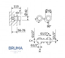 MEDIDAS MONOMANDO DUCHA EMPOTRADO 2 SALIDAS LUSITANO BRUMA